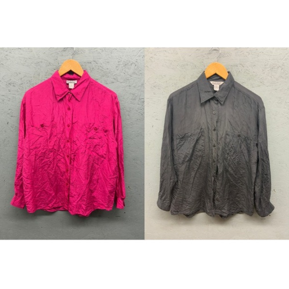 Gallagher Western Blouse Women's Medium Pink Black Silk Fringe Shirt Vintage Lot